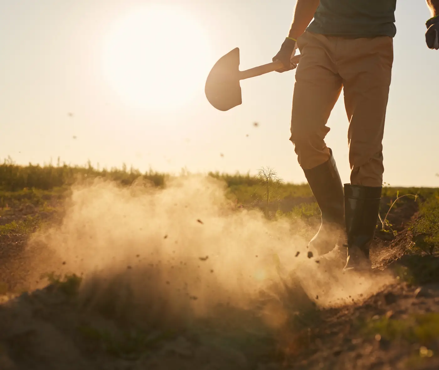 Work boots and dust on an Arizona jobsite at golden hour